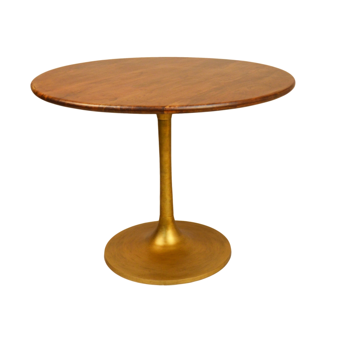 29.625 x 40 x 40 in. Brown & Gold Round Solid Wood & Iron Pedestal Base Dining Table