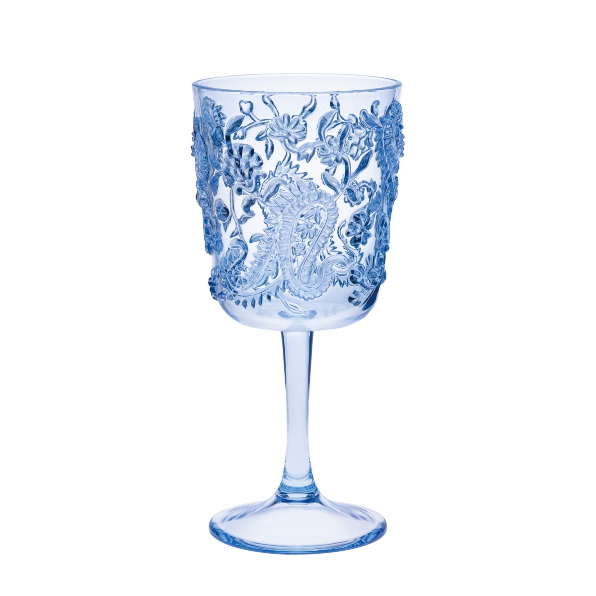 Picture of HomeRoots 521107 Paisley Acrylic Stemmed All Purpose Wine Glass, Blue - Set of 4