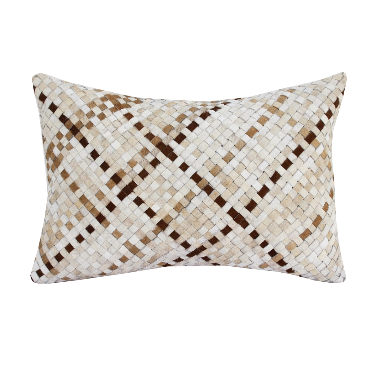 16 x 24 in. Check Faux Leather Zippered Pillow, Brown & Ivory