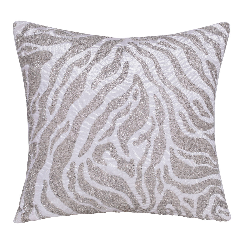 20 x 20 in. Safari Animals Abstract Polyester Zippered Pillow with Beads, Ivory