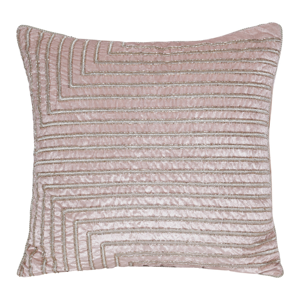 20 x 20 in. Geometric Polyester Zippered Pillow with Beads, Pink