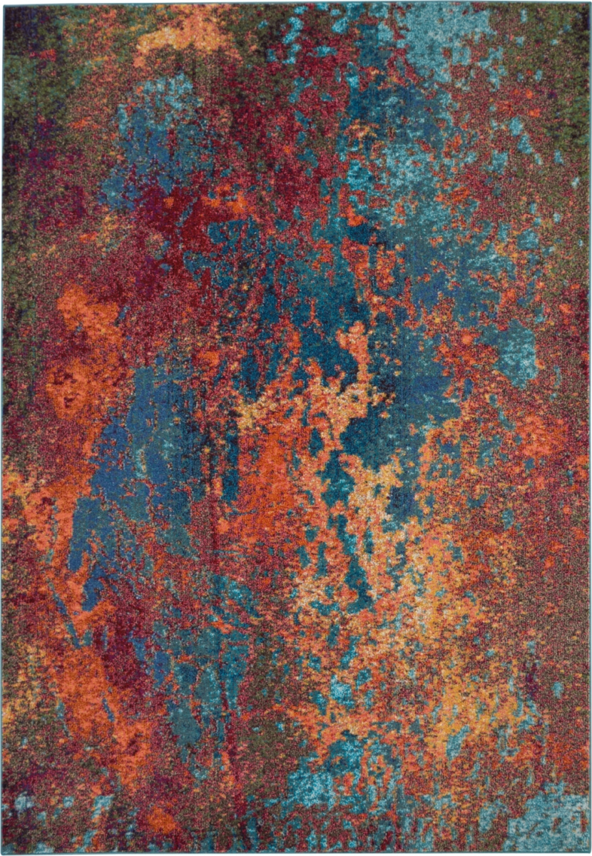 7 x 10 ft. Abstract Power Loom Rectangle Area Rug, Blue & Orange