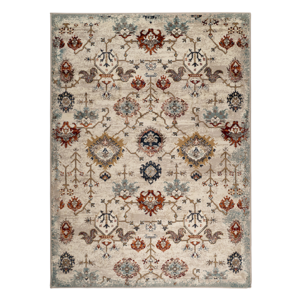 5 x 8 ft. Oriental Power Loom Rectangle Area Rug, Beige & Orange