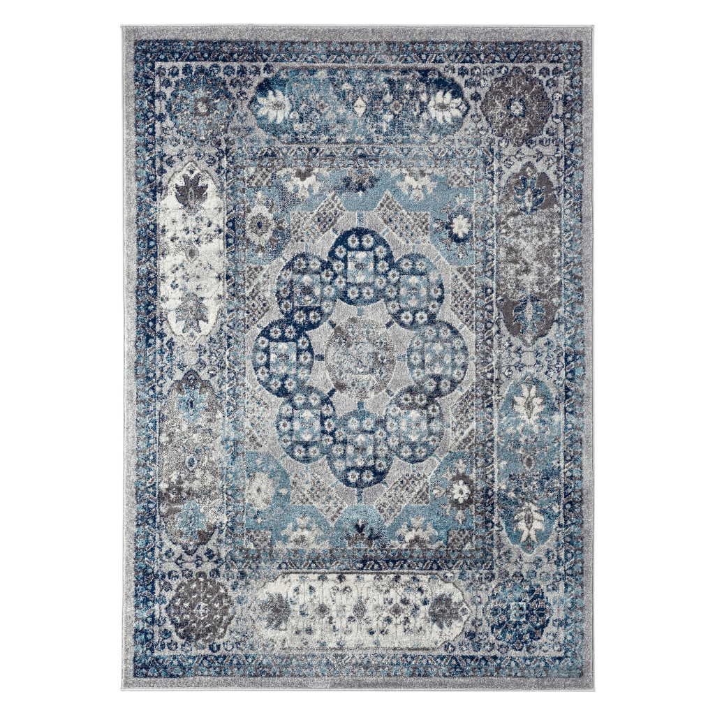 531882 2 x 3 ft. Gray & Blue Medallion Power Loom Contemporary Area Rug