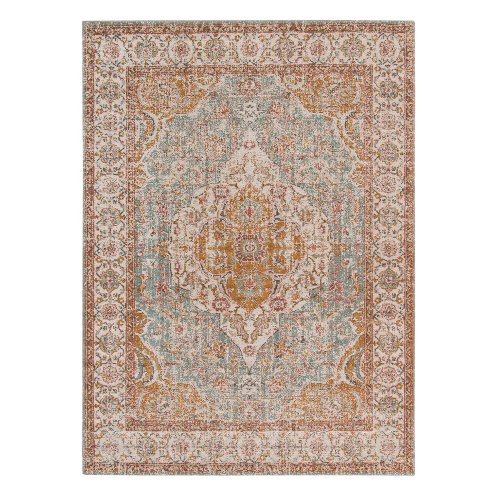532093 9 x 12 ft. Oriental Power Loom Distressed Rectangle Area Rug, Blue & Orange