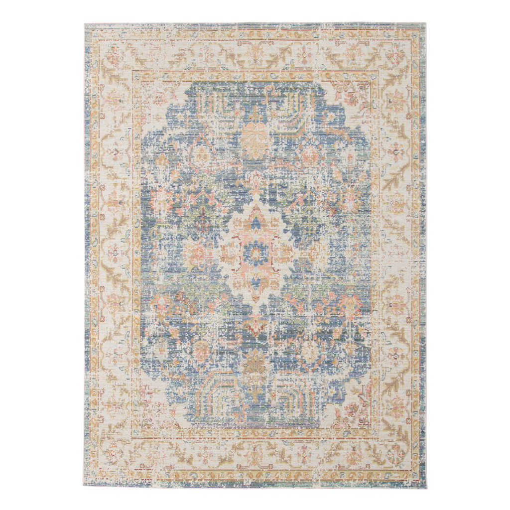 2 x 3 ft. Oriental Power Loom Distressed Rectangle Area Rug, Blue & Ivory