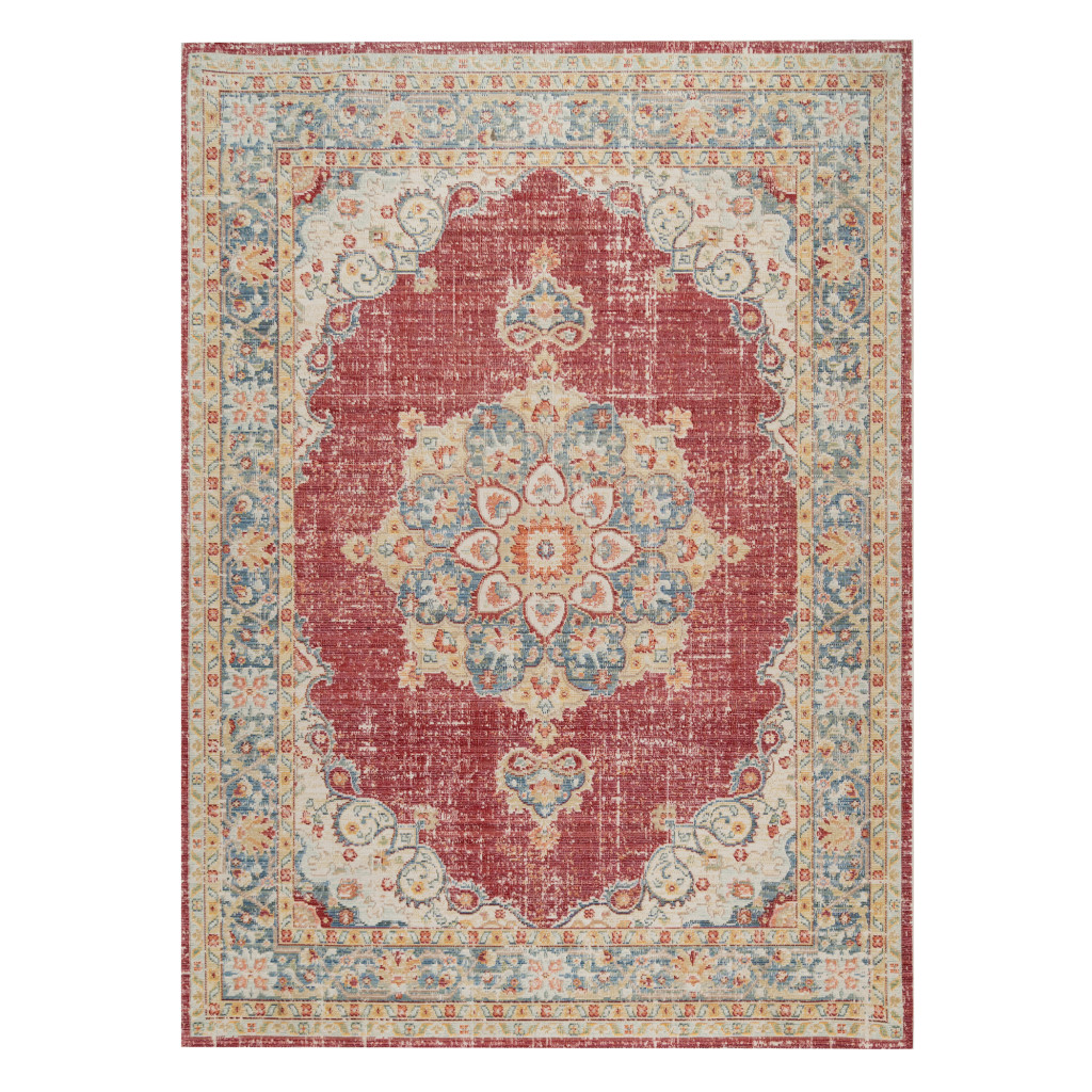 2 x 3 ft. Medallion Power Loom Distressed Rectangle Area Rug, Blue & Yellow