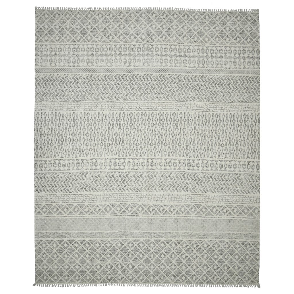 532628 2 x 3 ft. Geometric Flatweave Handmade Distressed Rectangle Area Rug with Fringe, Gray & Ivory