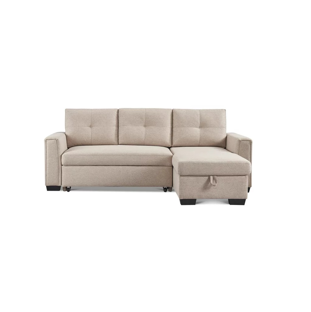 92 in. Polyester Blend Convertible Futon Sleeper Sofa, Beige & Black