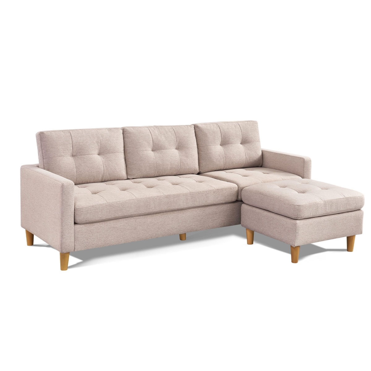 544960 87 in. Polyester Blend Sofa with Ottoman, Beige & Natural