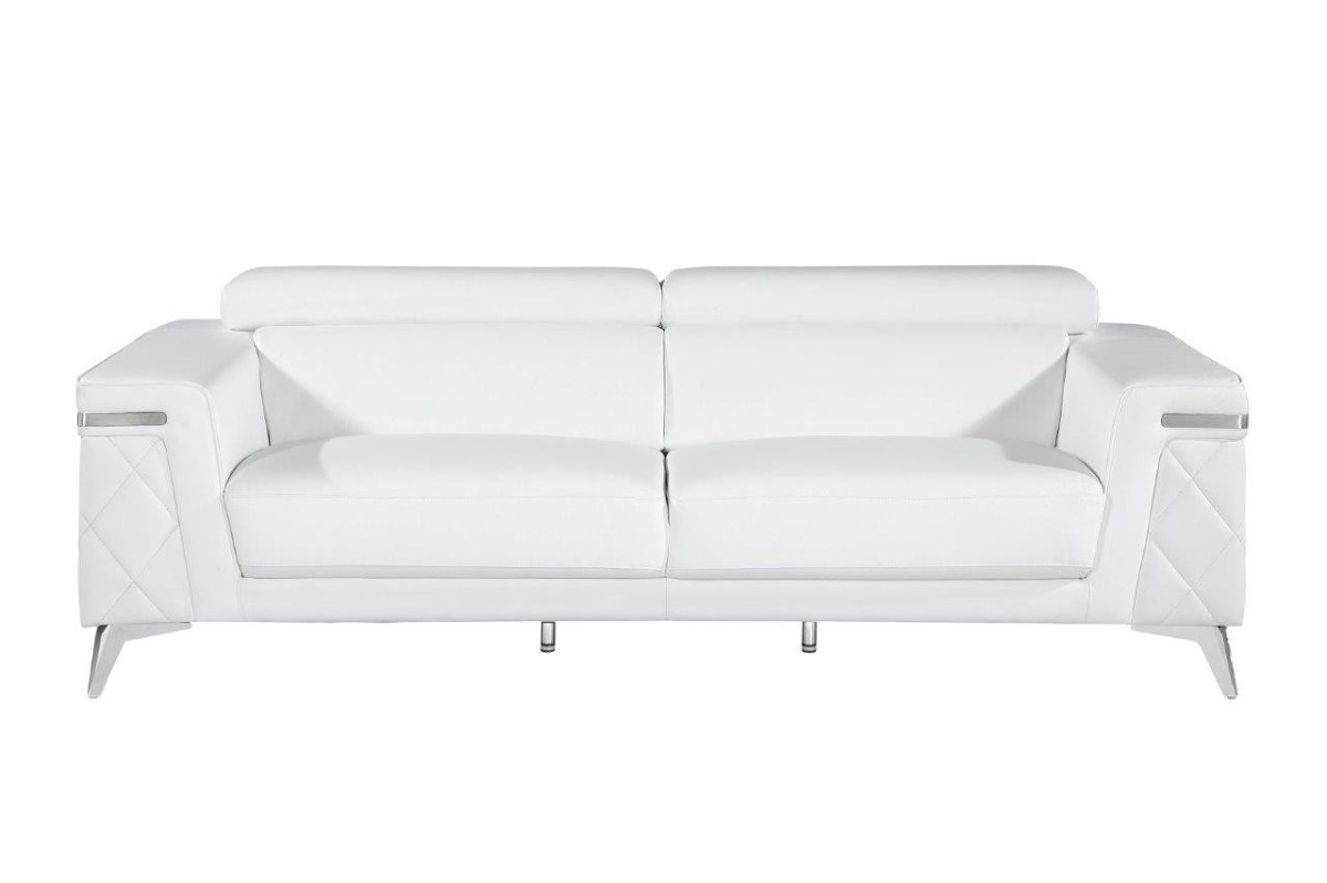534158 89 in. Italian Leather Sofa, White & Silver