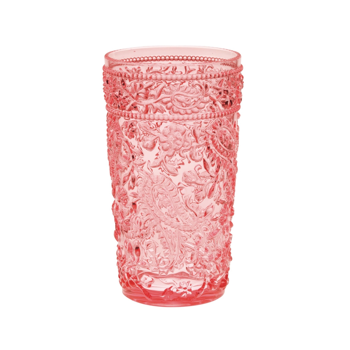 Picture of HomeRoots 521170 Paisley Acrylic Stemless Highball Glass, Pink - Set of 4