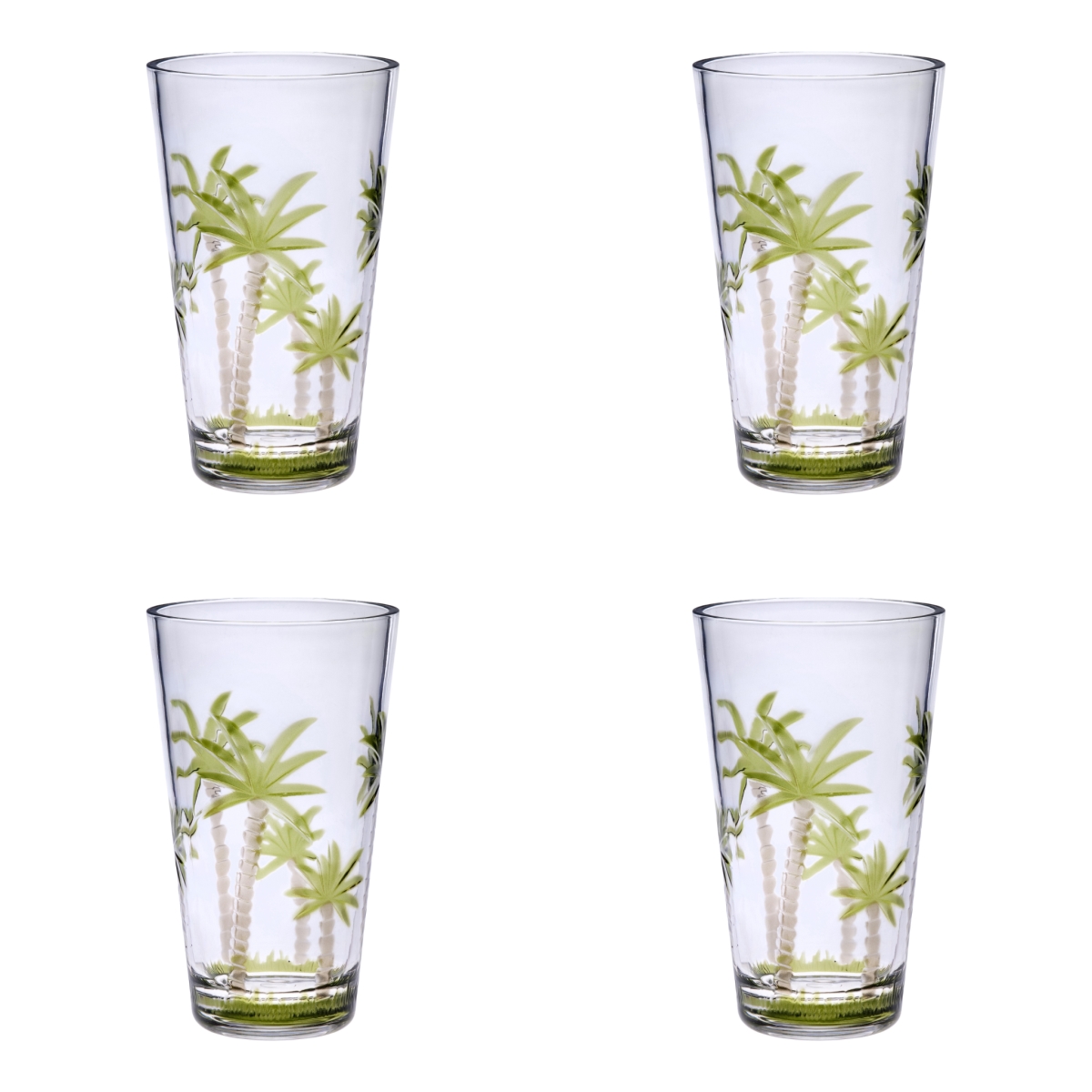 Picture of HomeRoots 521160 Palm Tree Acrylic Highball Glasses, Clear & Green - Set of 4