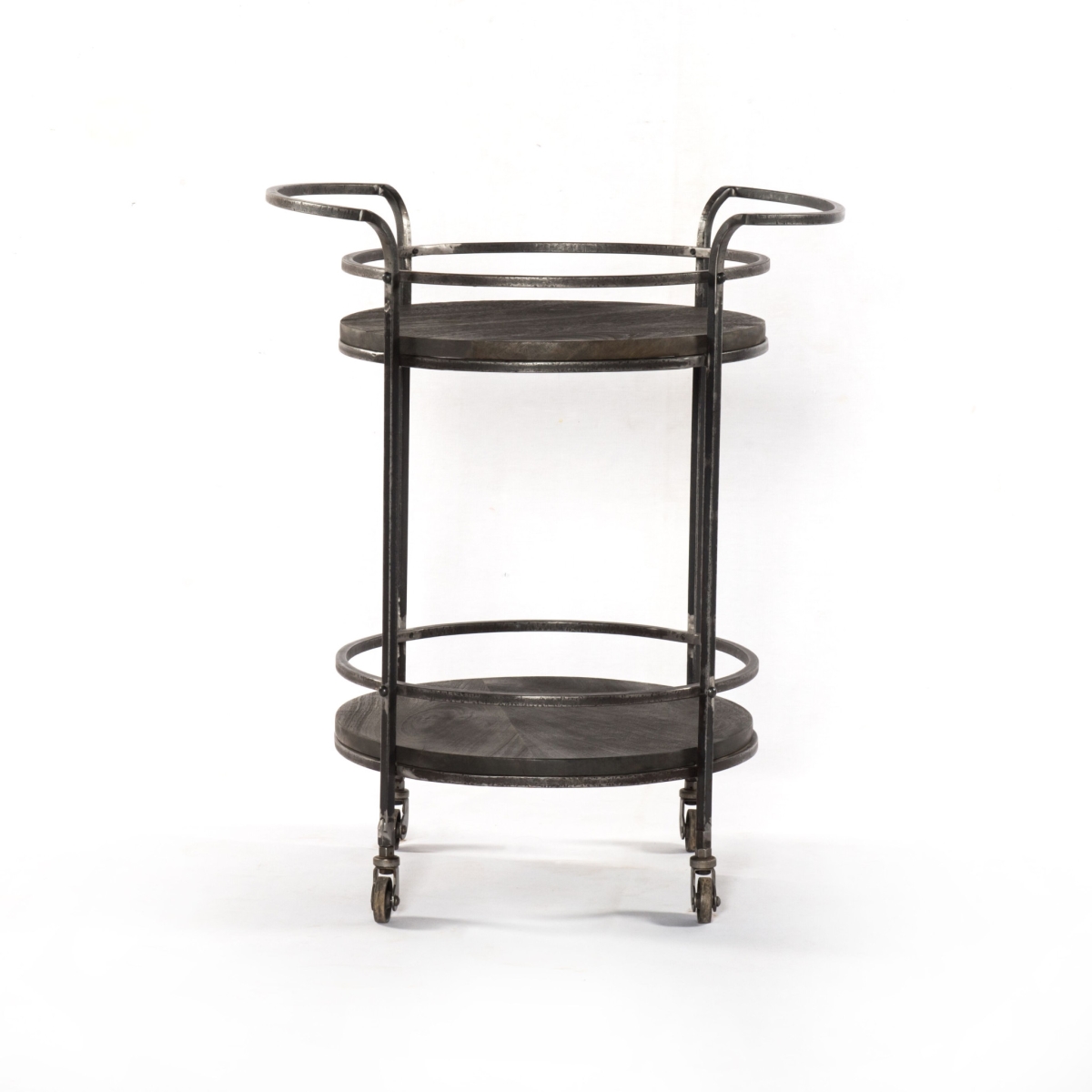 490202 Iron & Solid Wood Round Rolling Bar Cart, Dark Gray