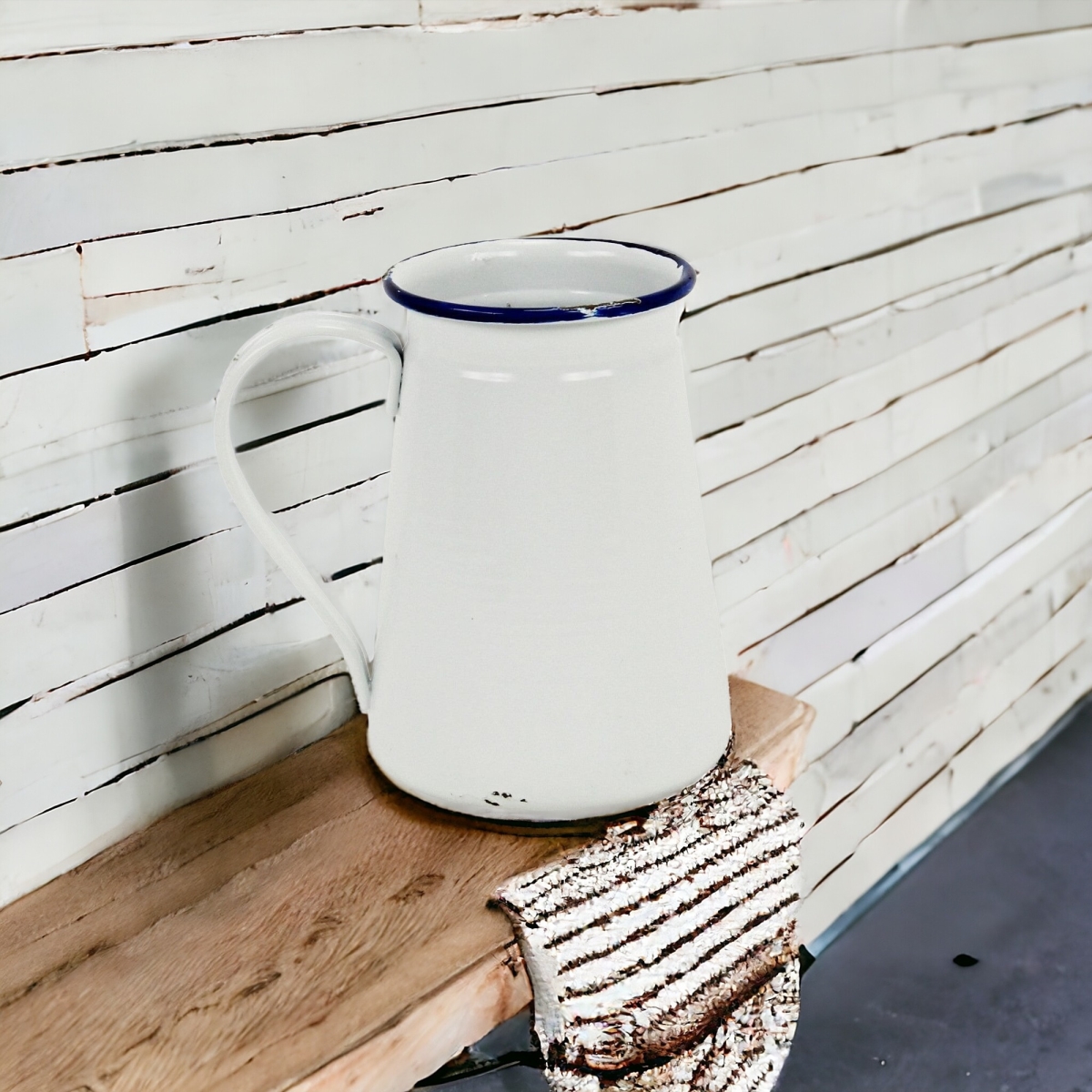 483194 6 in. Metal Rustic Decorative Water Jug, White & Black