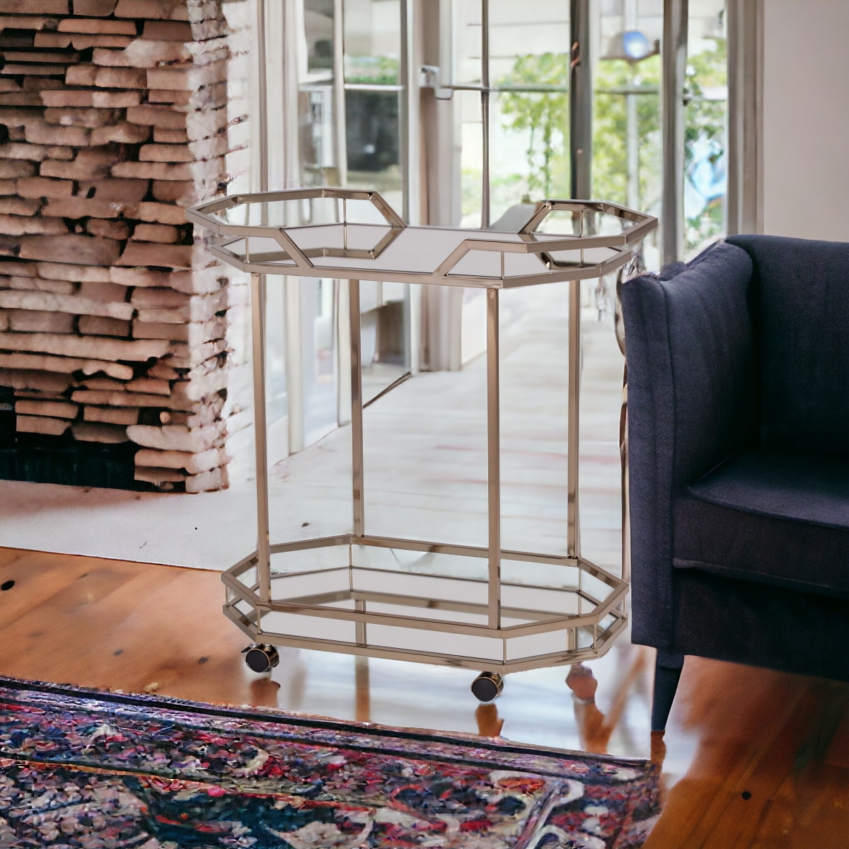 Iron & Mirrored Glass Bar Cart, Champagne