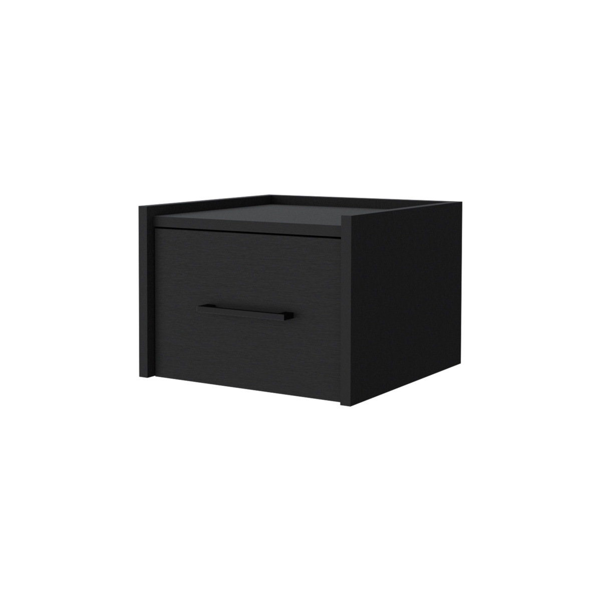 10 in. One Drawer Faux Wood Floating Nightstand, Black