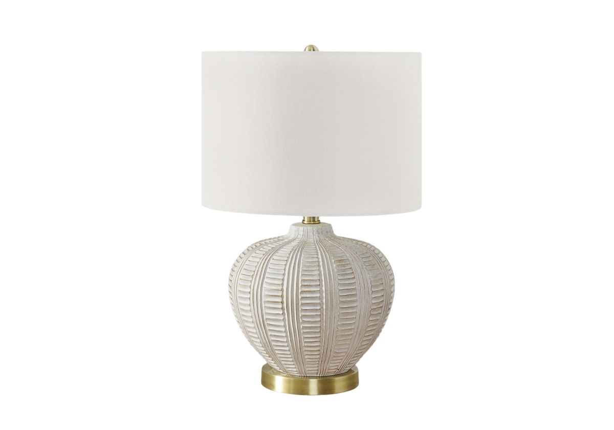 21 in. Urn Table Lamp with Ivory Drum Shade, Gold & White