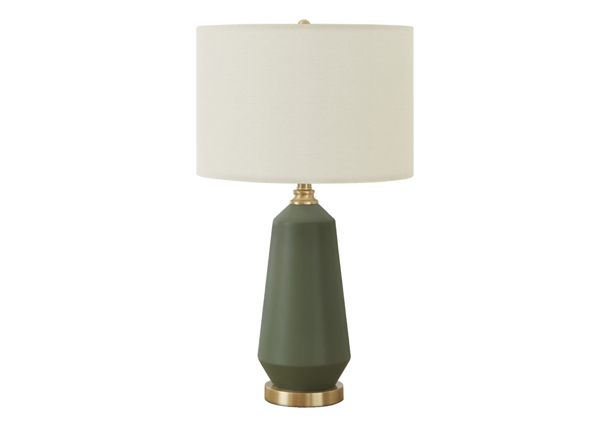 26 in. Ceramic Geometric Table Lamp with Ivory Drum Shade, Green