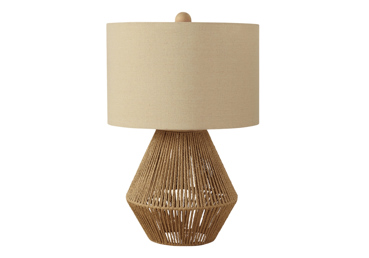 22 in. Rattan Geometric Table Lamp with Beige Drum Shade, Brown
