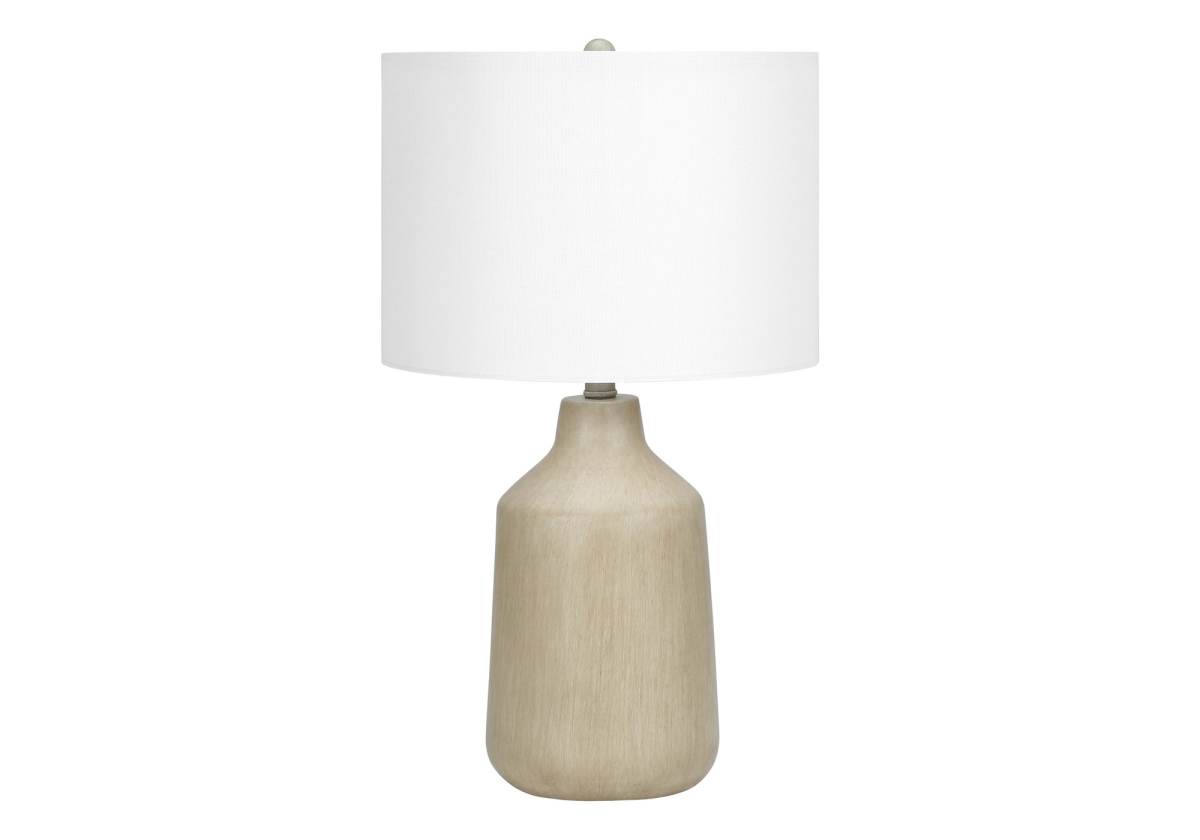 24 in. Concrete Urn Table Lamp with Ivory Drum Shade, Beige