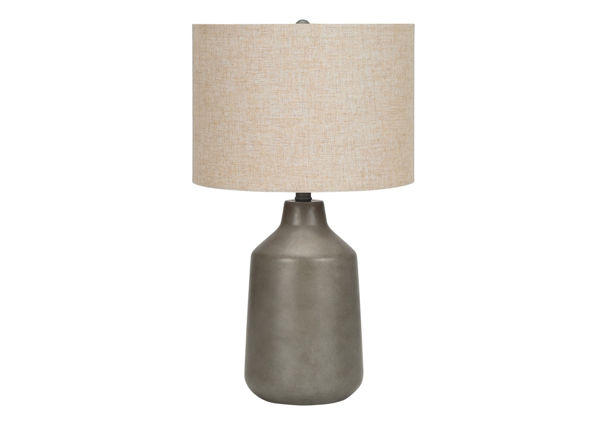 24 in. Concrete Urn Table Lamp with Beige Drum Shade, Gray