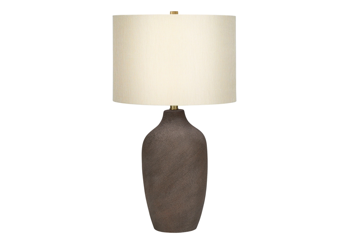 27 in. Ceramic Urn Table Lamp with Beige Drum Shade, Gray