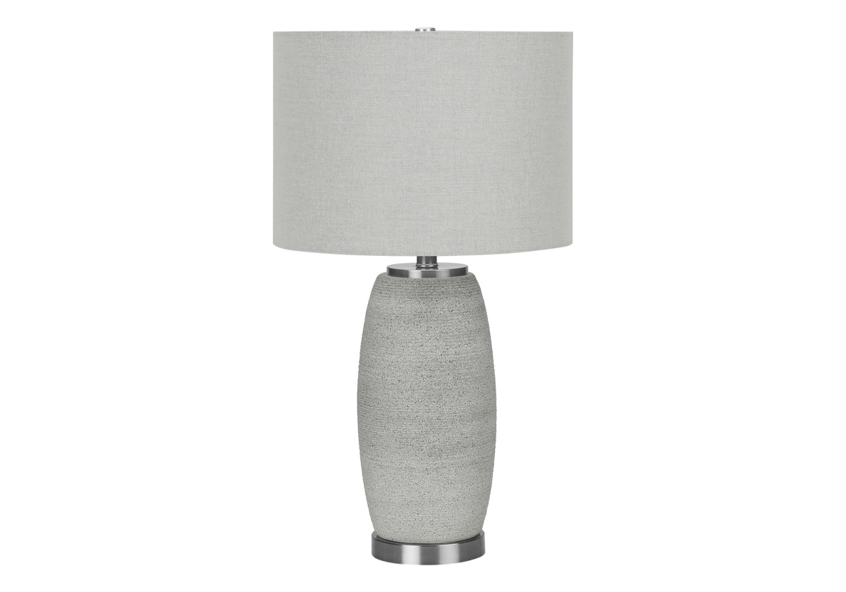 25 in. Ceramic Cylinder Table Lamp with Gray Drum Shade, Gray & Silver
