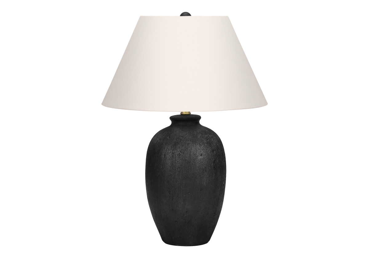 24 in. Ceramic Round Table Lamp with Ivory Empire Shade, Black