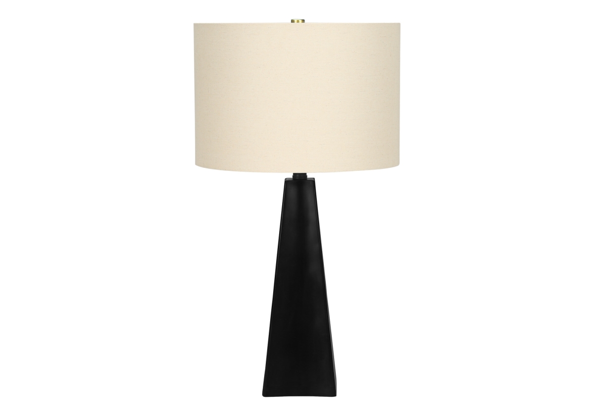 27 in. Geometric Table Lamp with Beige Drum Shade, Black