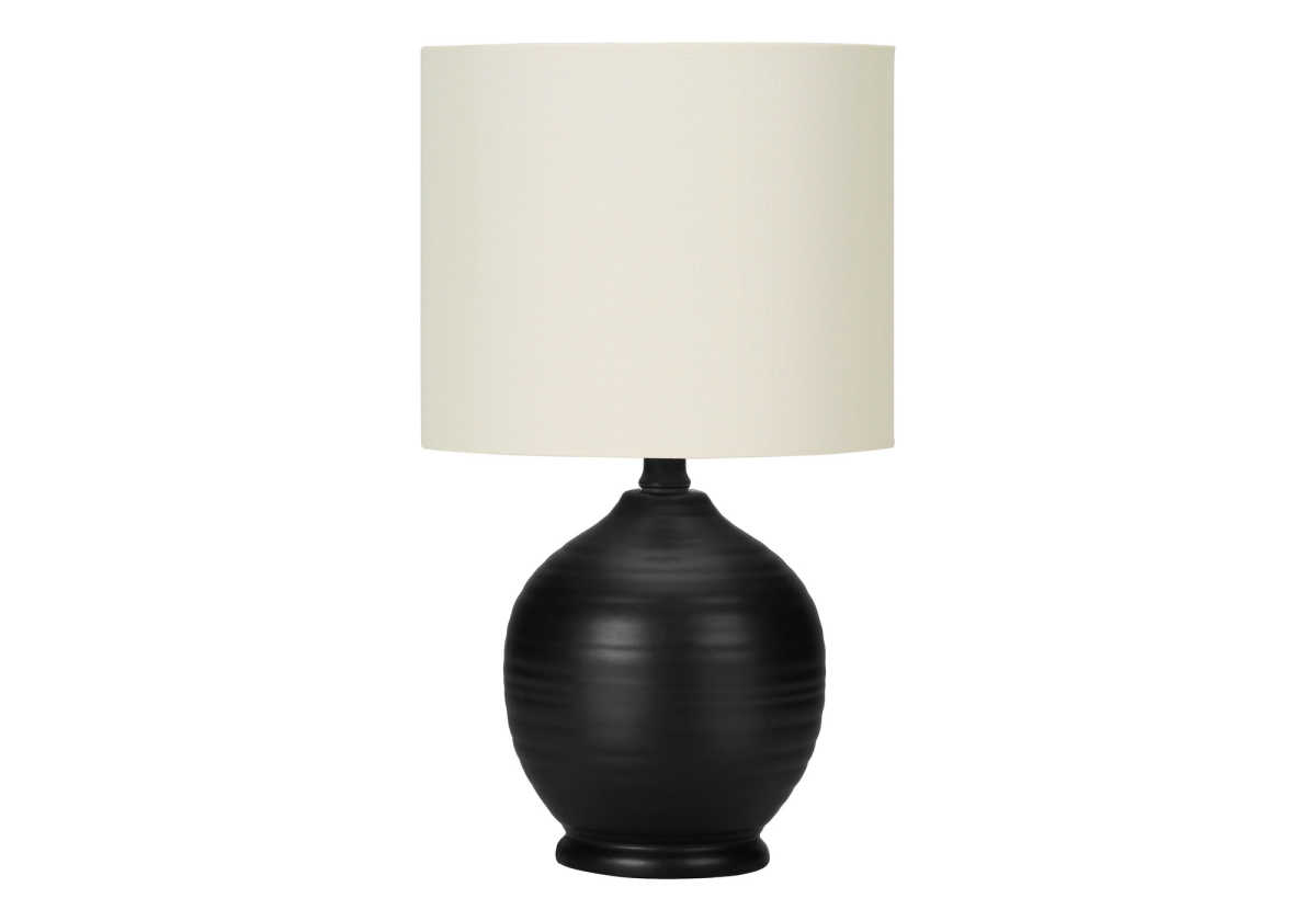 17 in. Ceramic Round Table Lamp with Ivory Drum Shade, Black