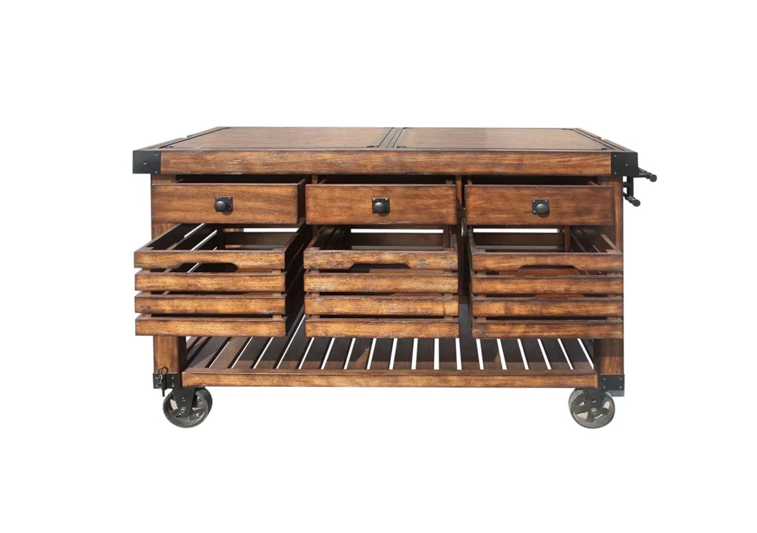 286604 52 in. Brown Rolling Kitchen Cart with Storage