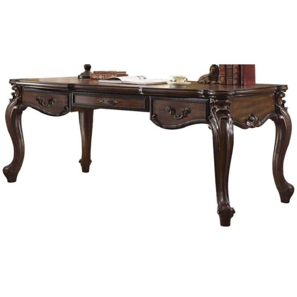 491398 72 in. Wood Unique Executive Desk with Three Drawers, Dark Brown