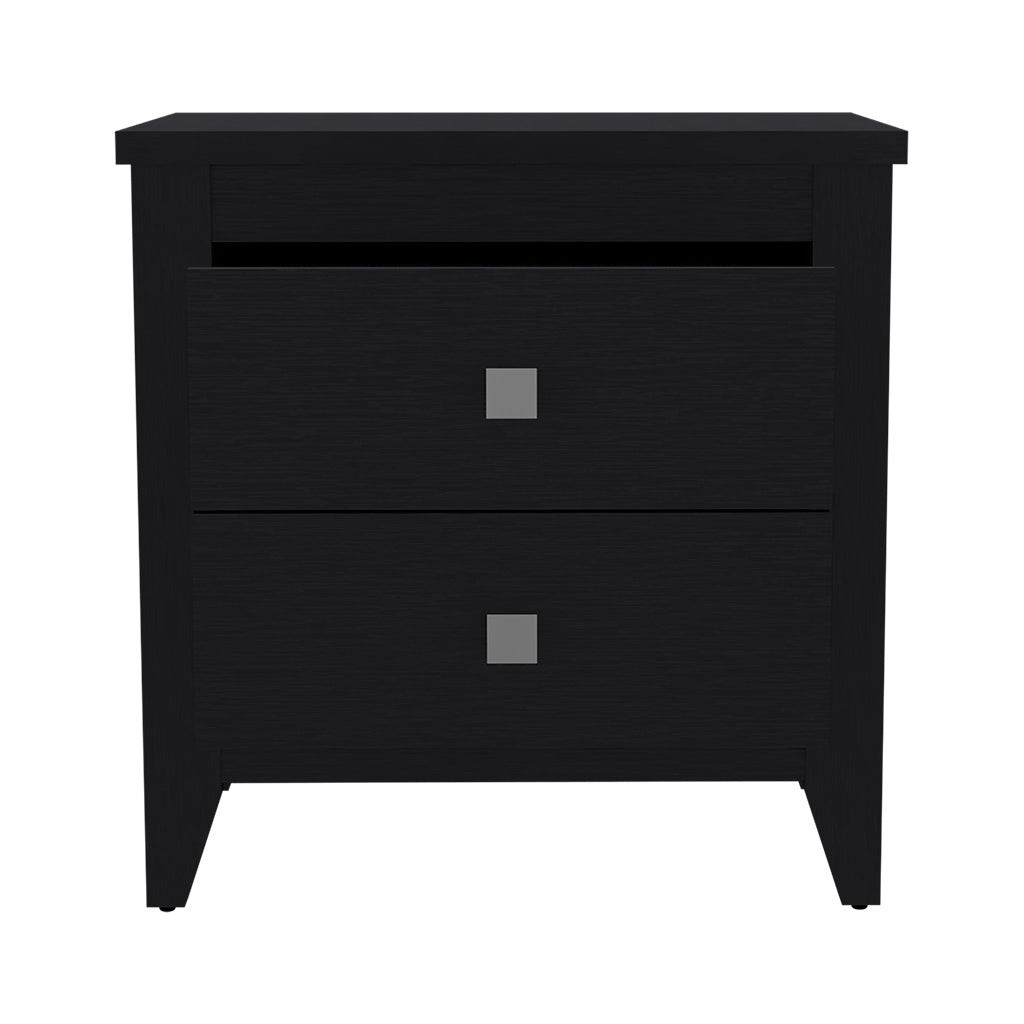 543673 24 in. Two Drawer Faux Wood Nightstand, Black