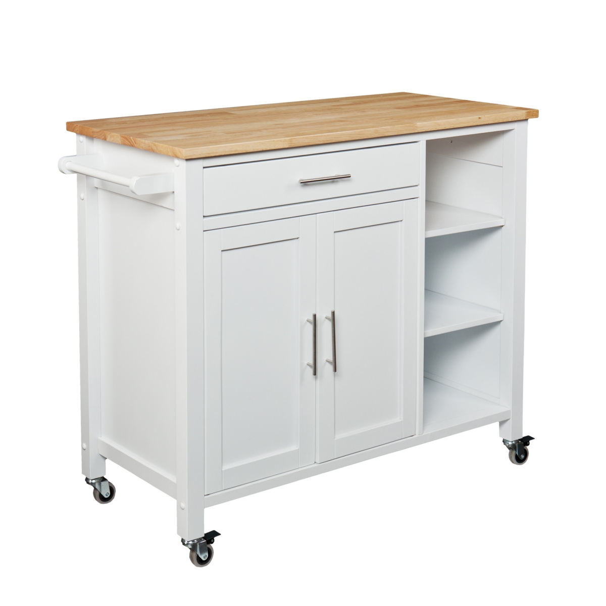 402544 42 in. Rolling Kitchen Cart with Storage, White & Natural