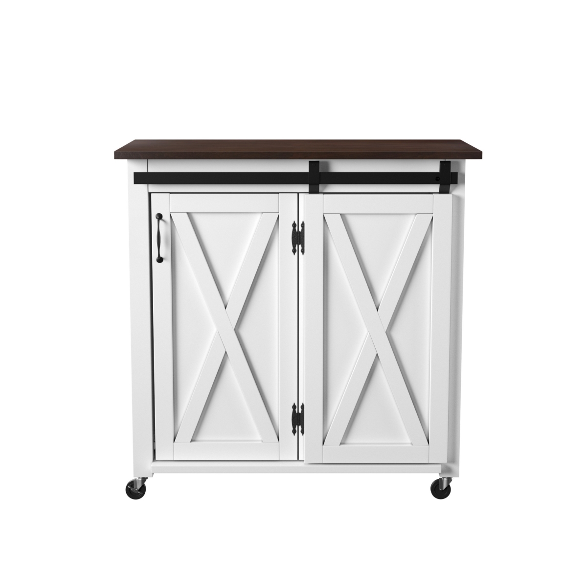402556 35 in. Rolling Kitchen Cart, White & Brown