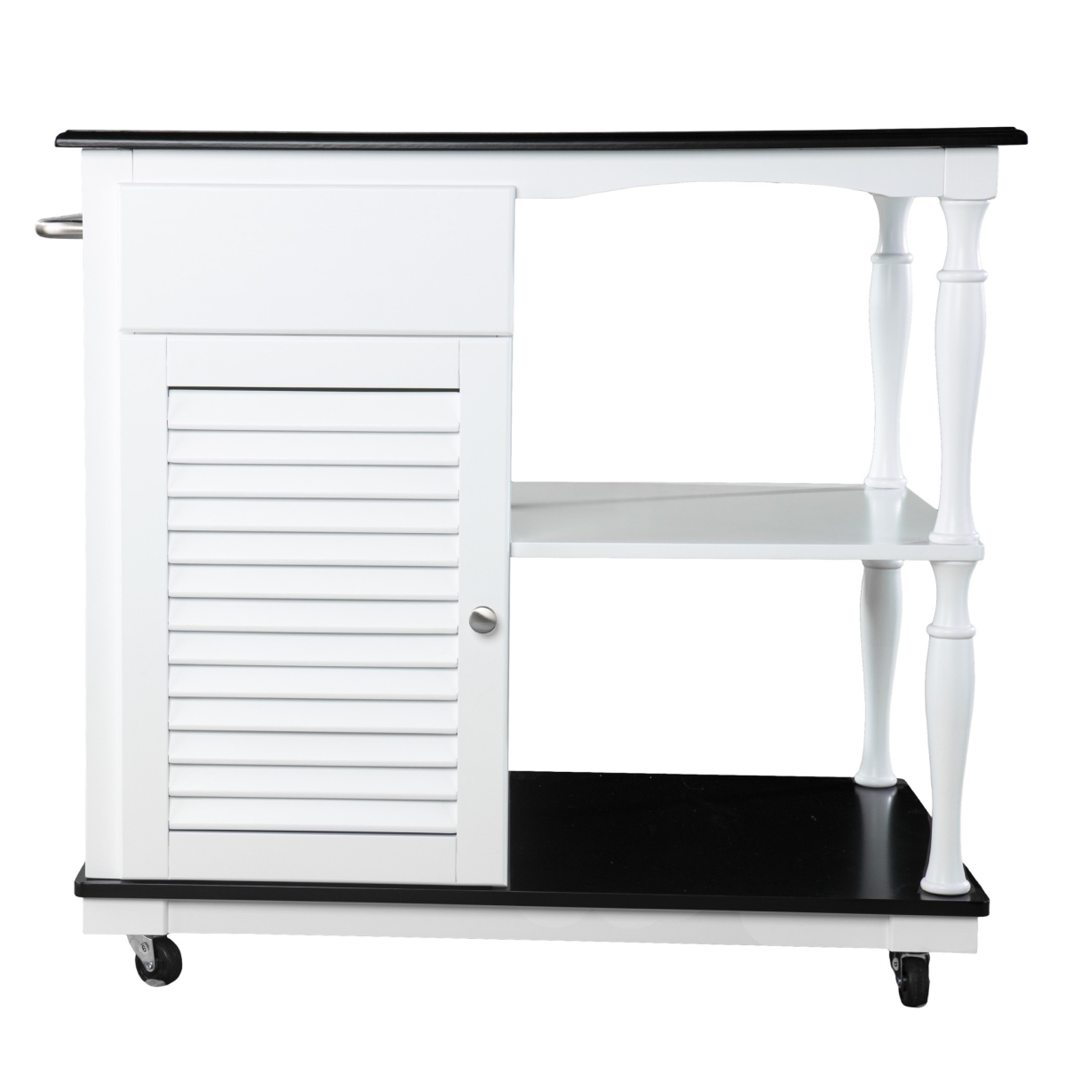 402558 39 in. Rolling Kitchen Island with Storage, Black, White & Black