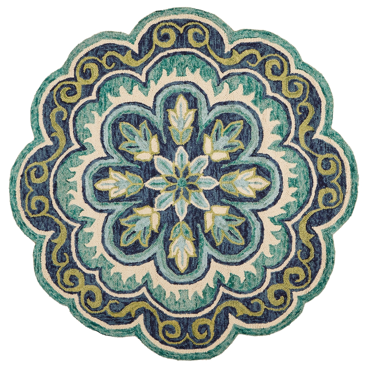 5 x 5 ft. Wool Floral Hand Tufted Round Area Rug, Green