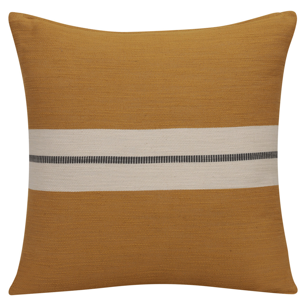 20 x 20 in. Striped Cotton Zippered Pillow, Yellow