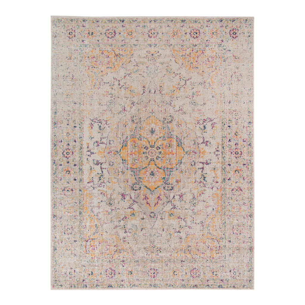 9 x 12 ft. Oriental Power Loom Distressed Rectangle Area Rug, Yellow & Ivory