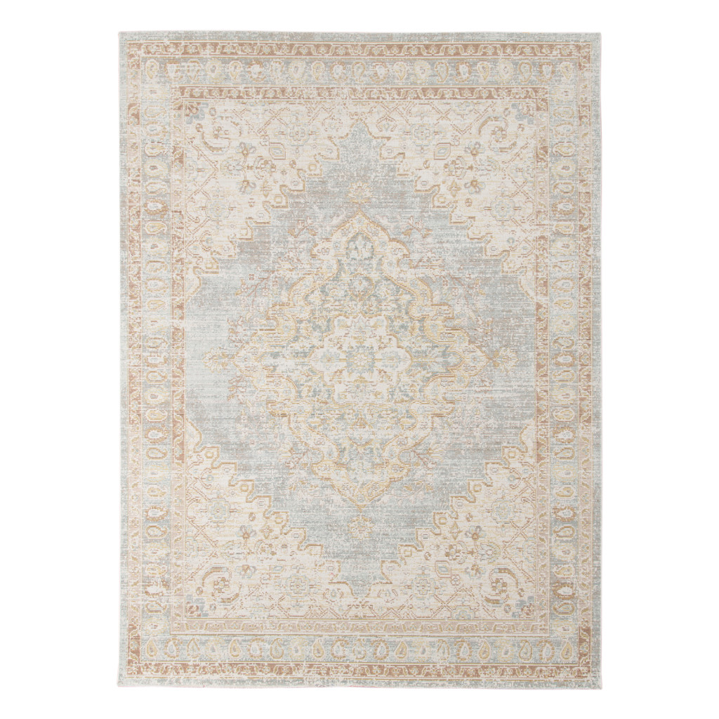 532617 2 x 3 ft. Medallion Power Loom Distressed Area Rug, Blue & Gray