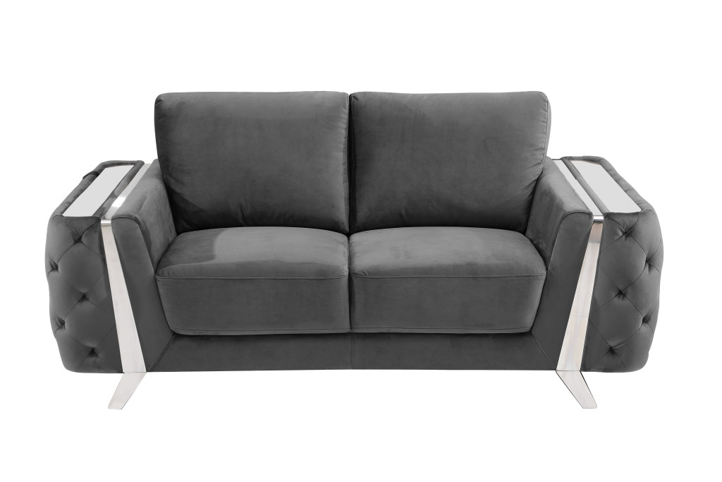 72 in. Velvet Loveseat, Dark Gray & Silver
