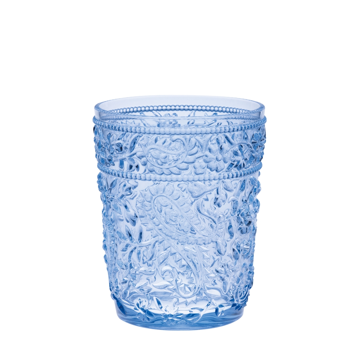 Picture of HomeRoots 521150 Paisley Acrylic Stemless Whiskey Glasses, Blue - Set of 4