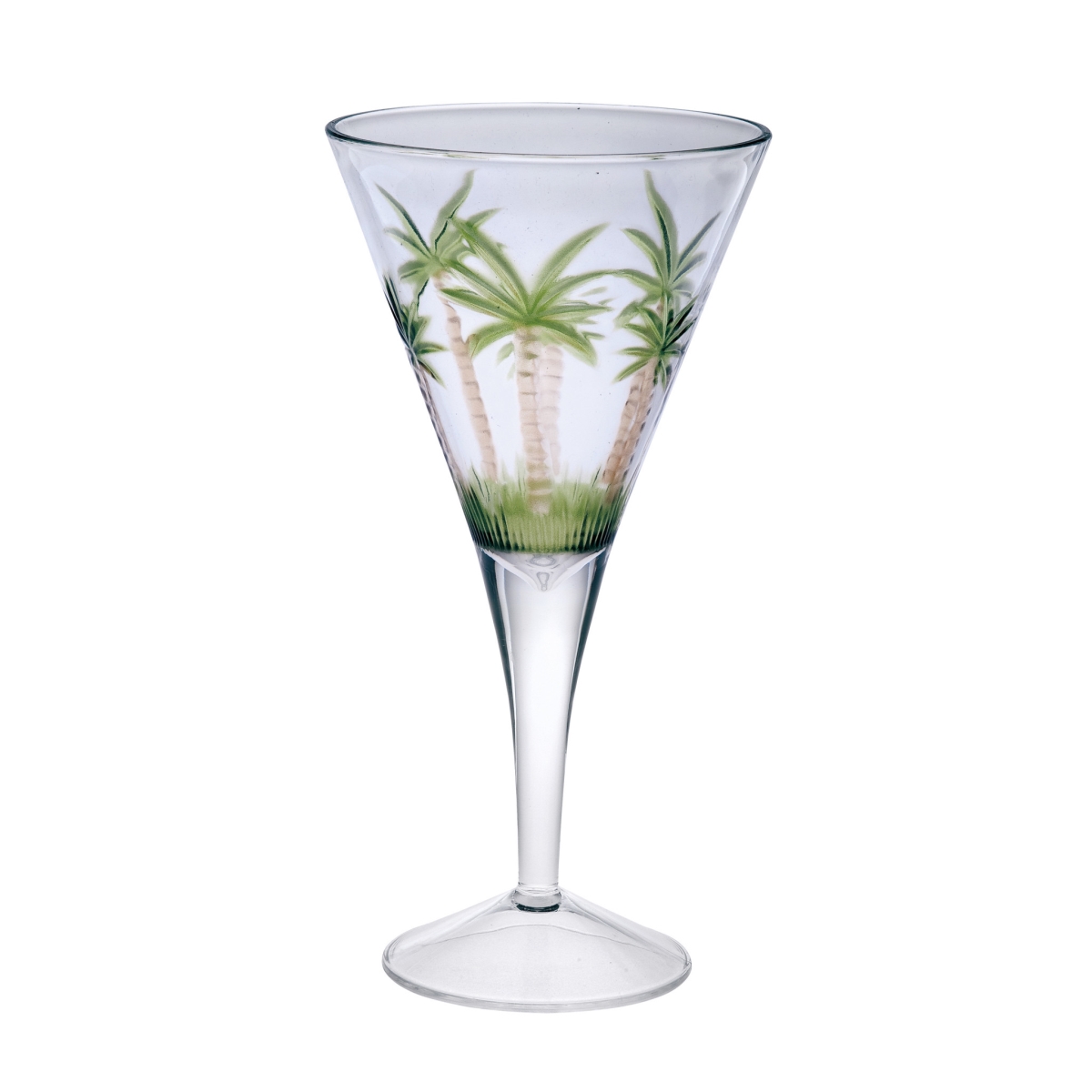 Picture of HomeRoots 521115 Palm Tree Acrylic Stemmed All Purpose Wine Glasses, Clear & Green - Set of 4