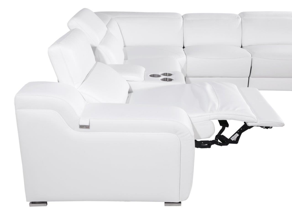 544995 Italian Leather Power Reclining Curved Corner Sectional with Console, White - 7 Piece