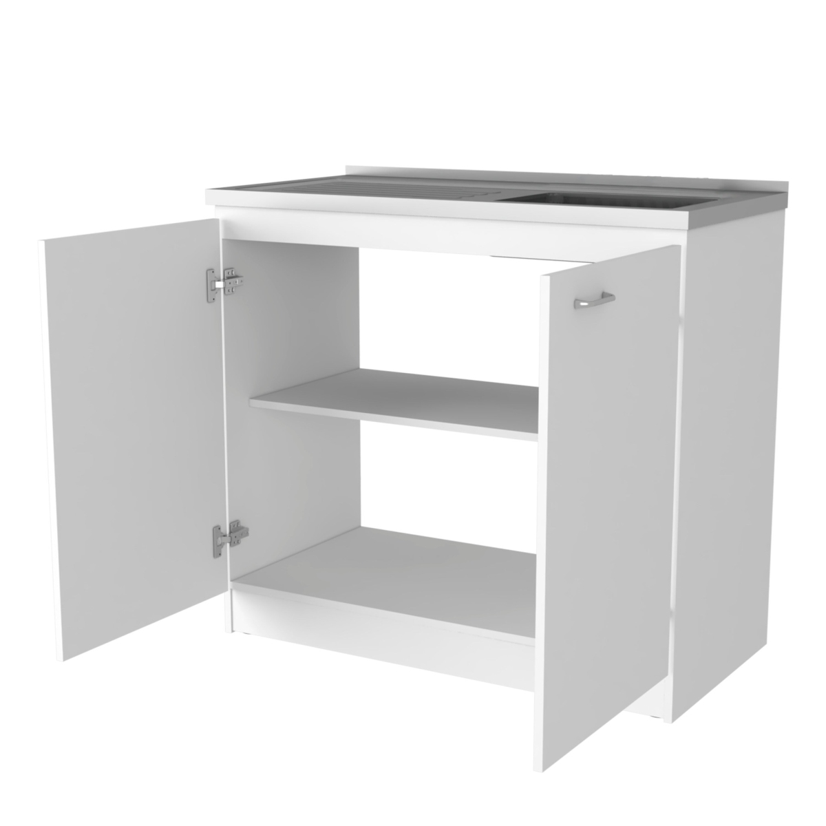 39 in. Stainless Steel Accent Cabinet with Two Shelves, White
