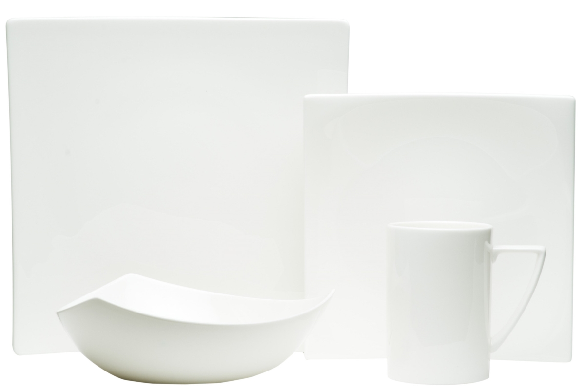 Picture of HomeRoots 483490 Square Bone China Dinnerware Set, White - 4 Piece