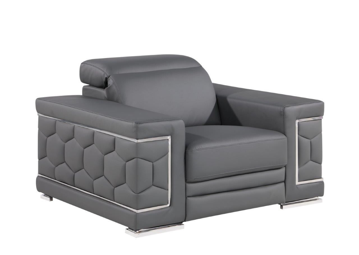 47 in. Genuine Leather Lounge Chair, Granite Gray & Silver