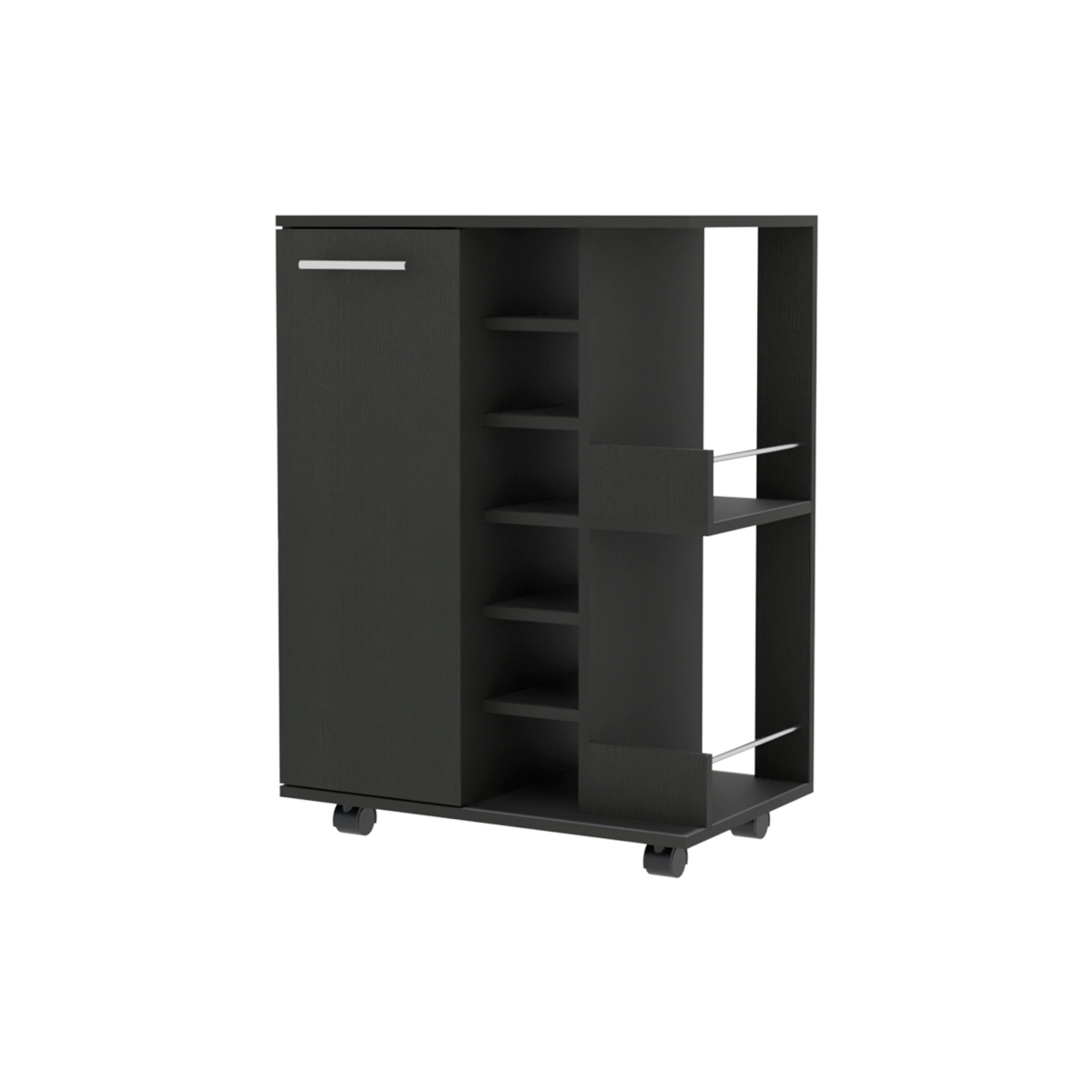 Rolling Bar Cart with Wine Storage, Black