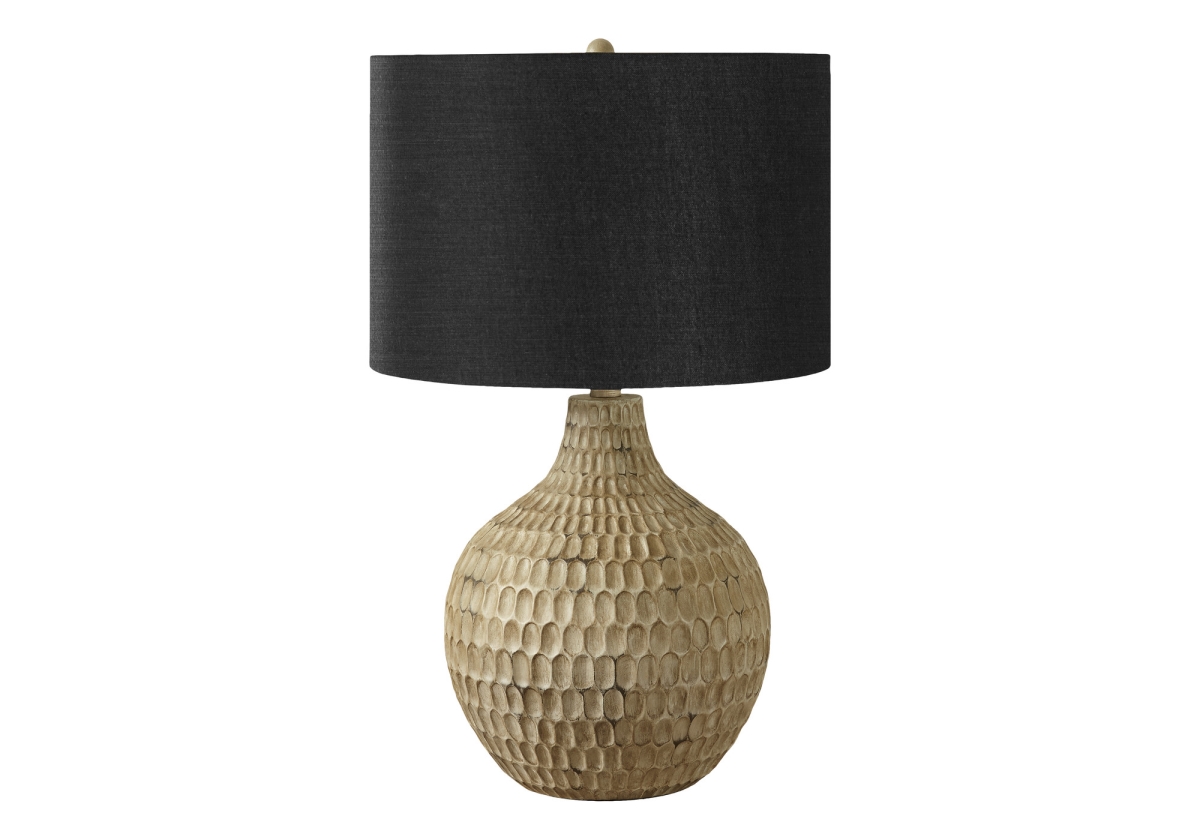 25 in. Geometric Table Lamp with Black Drum Shade, Brown